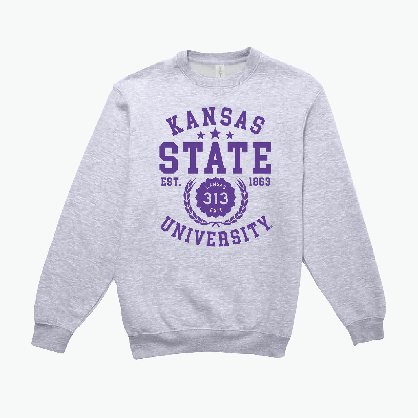 Kansas State Exit 313 Athletic Heather/Violet Crewneck Sweatshirt