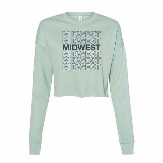 Midwest Stacked Crop Crewneck Sweatshirt Teal