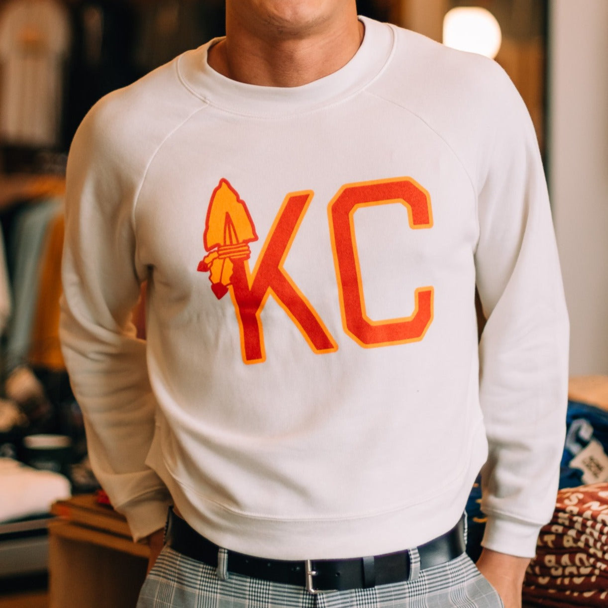 KC Arrowhead Crop Crewneck Sweatshirt White