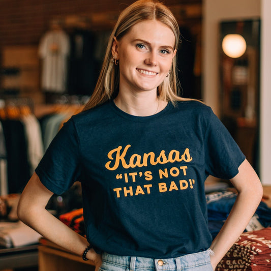Kansas "It's Not That Bad!" Navy/Gold Tee