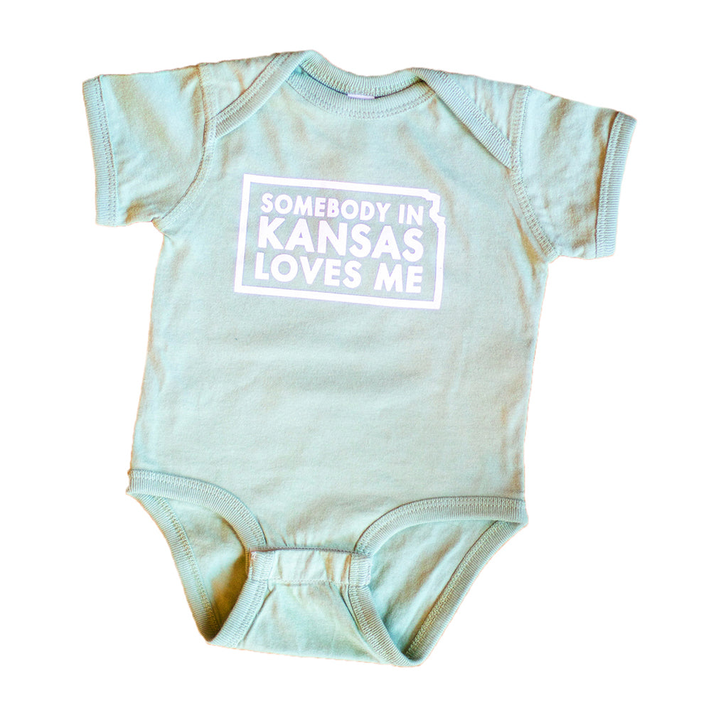 Somebody in Loves Me Sage Onesie