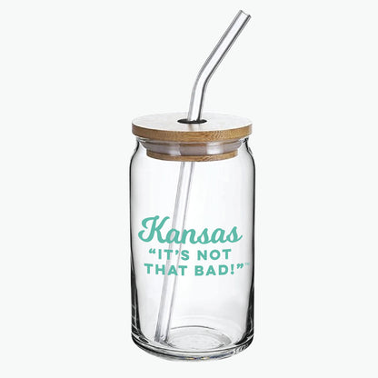 Kansas "It's Not That Bad" Teal Can Glass