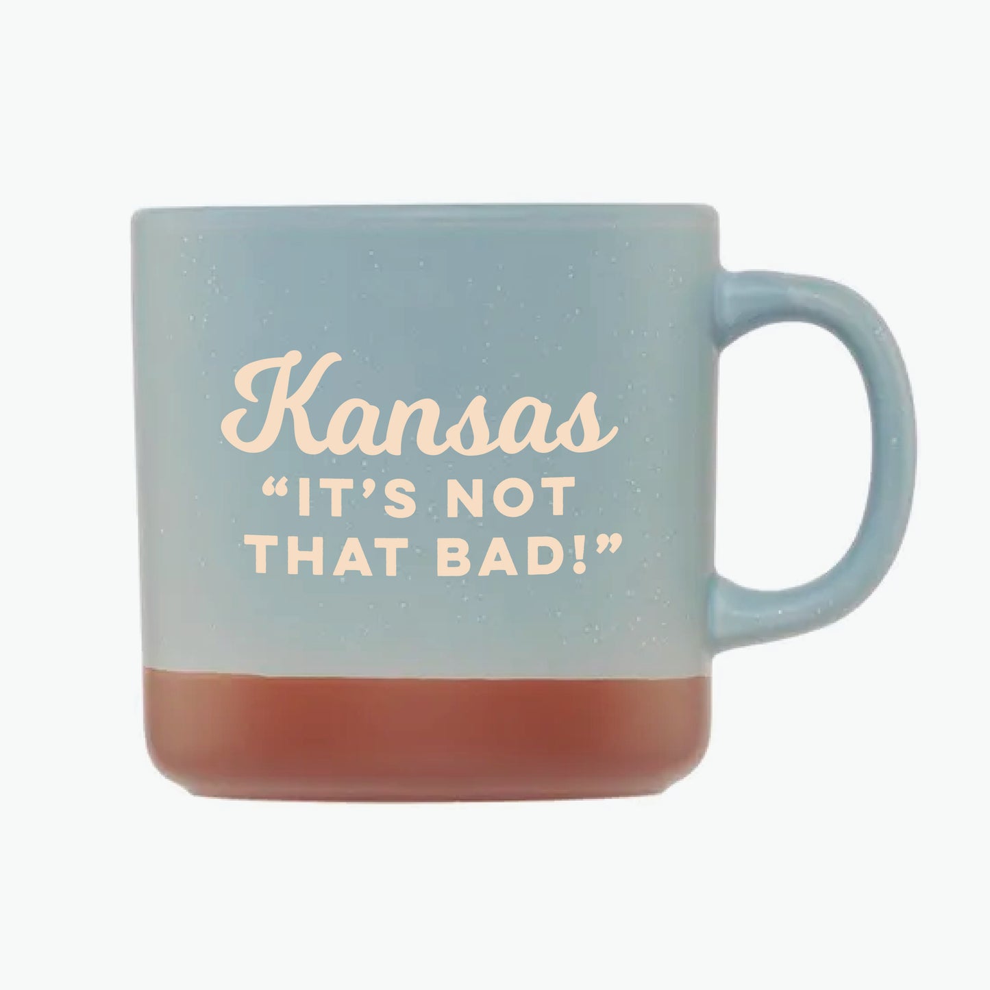 Kansas "It's Not That Bad!" Blue Speckle Mug