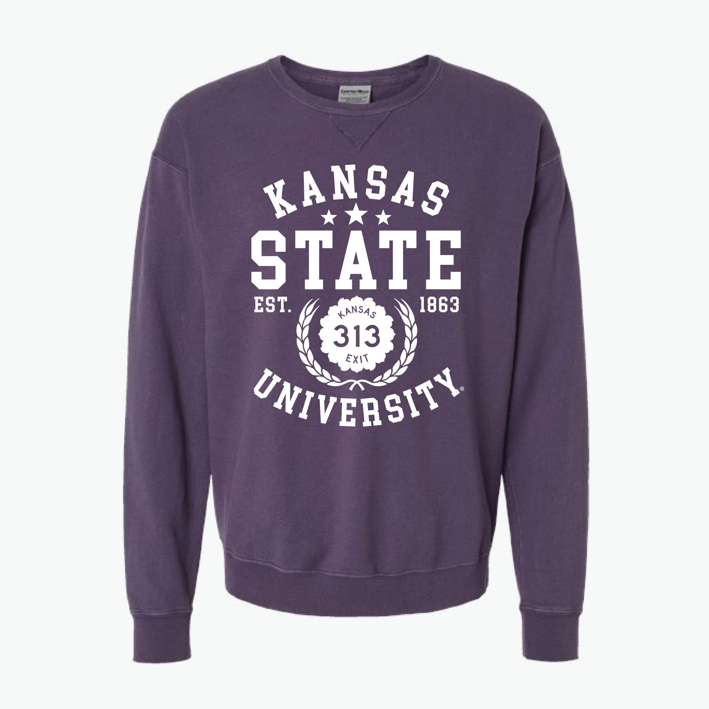 Kansas State Exit 313 Athletic Grape/White Crewneck Sweatshirt