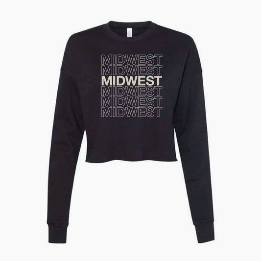 Midwest Stacked Crop Crewneck Sweatshirt Black