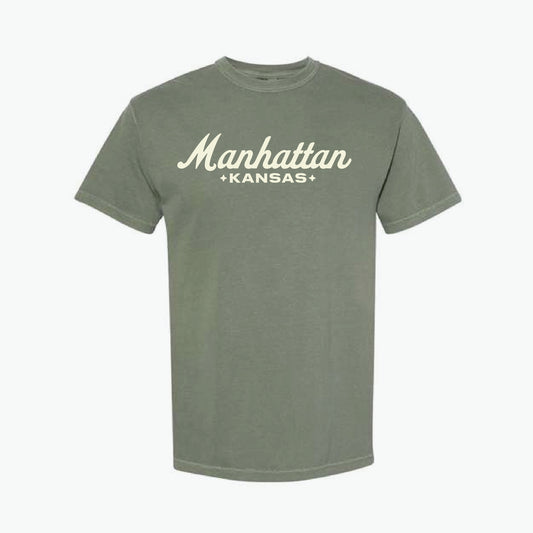 Manhattan Starlight Script Moss Tee