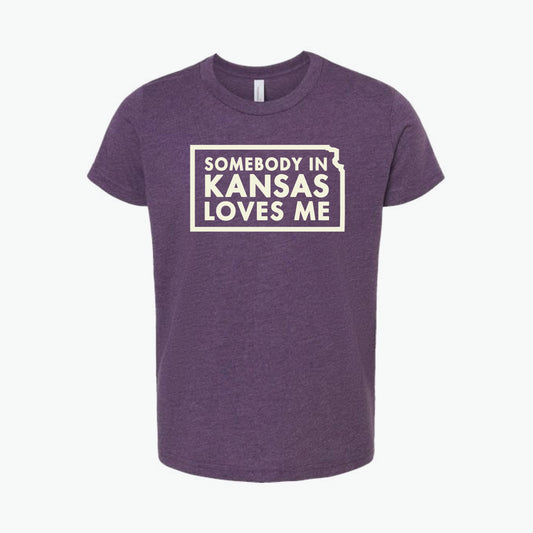 Somebody in Kansas Loves Me Purple/Cream Youth Tee