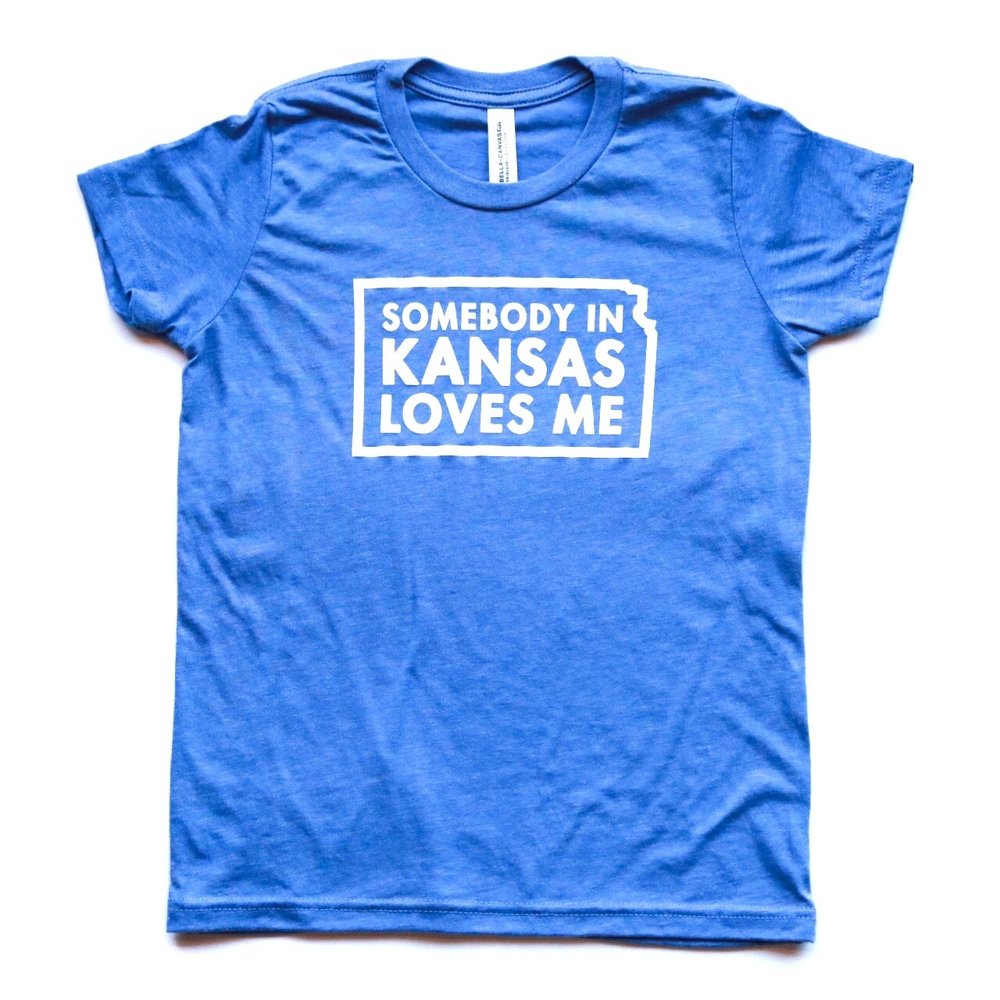 Somebody in Kansas Loves Me Blue Youth Tee